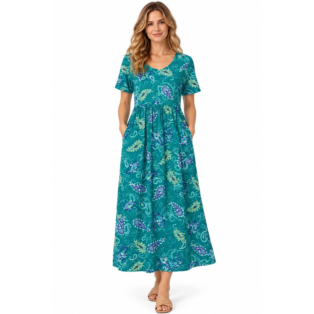 NWT Vintage Deadstock Diane Von Furstenberg Paisley Rayon Maxi Dress Teal XS DVF